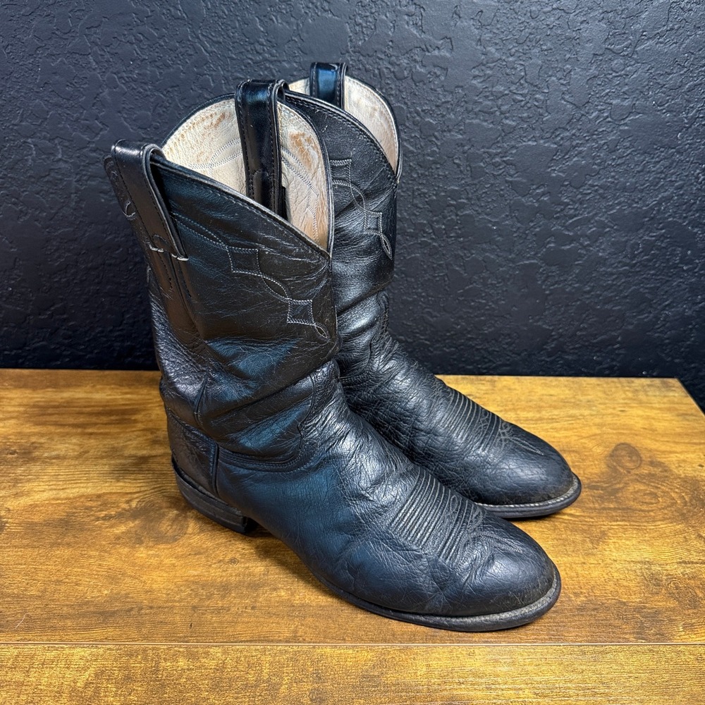 Justin 3321 Black Leather Western Cowboy Boots Mens 7EE